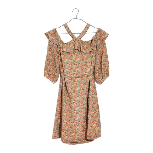 MADEWELL Pink Multi Floral Silk Off the Shoulder Mini Dress Size 6 - Picture 6 of 10
